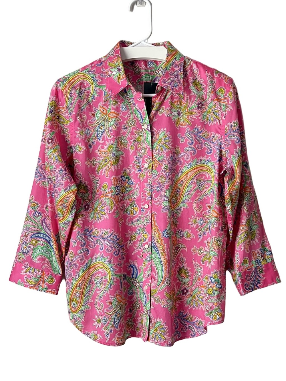Lauren Ralph Lauren Pink Paisley Button Front Shirt NWT Large Cotton